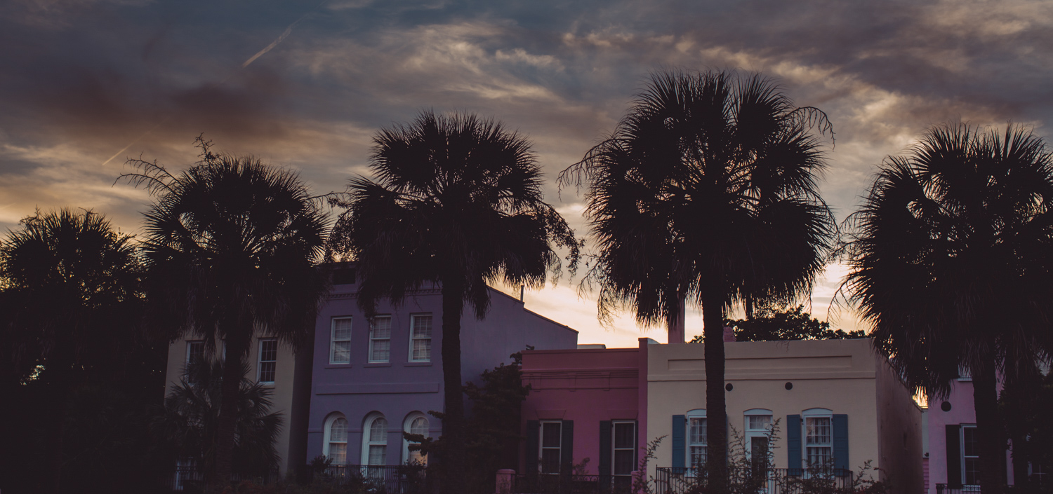Charleston Rainbow Row Sunset
